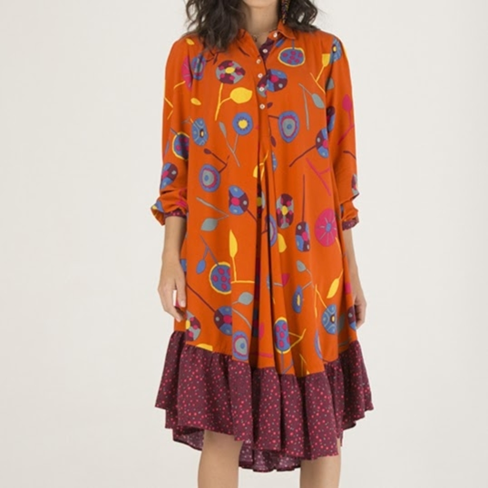 Kids/Women Boho Floral Oversized Orange Dress